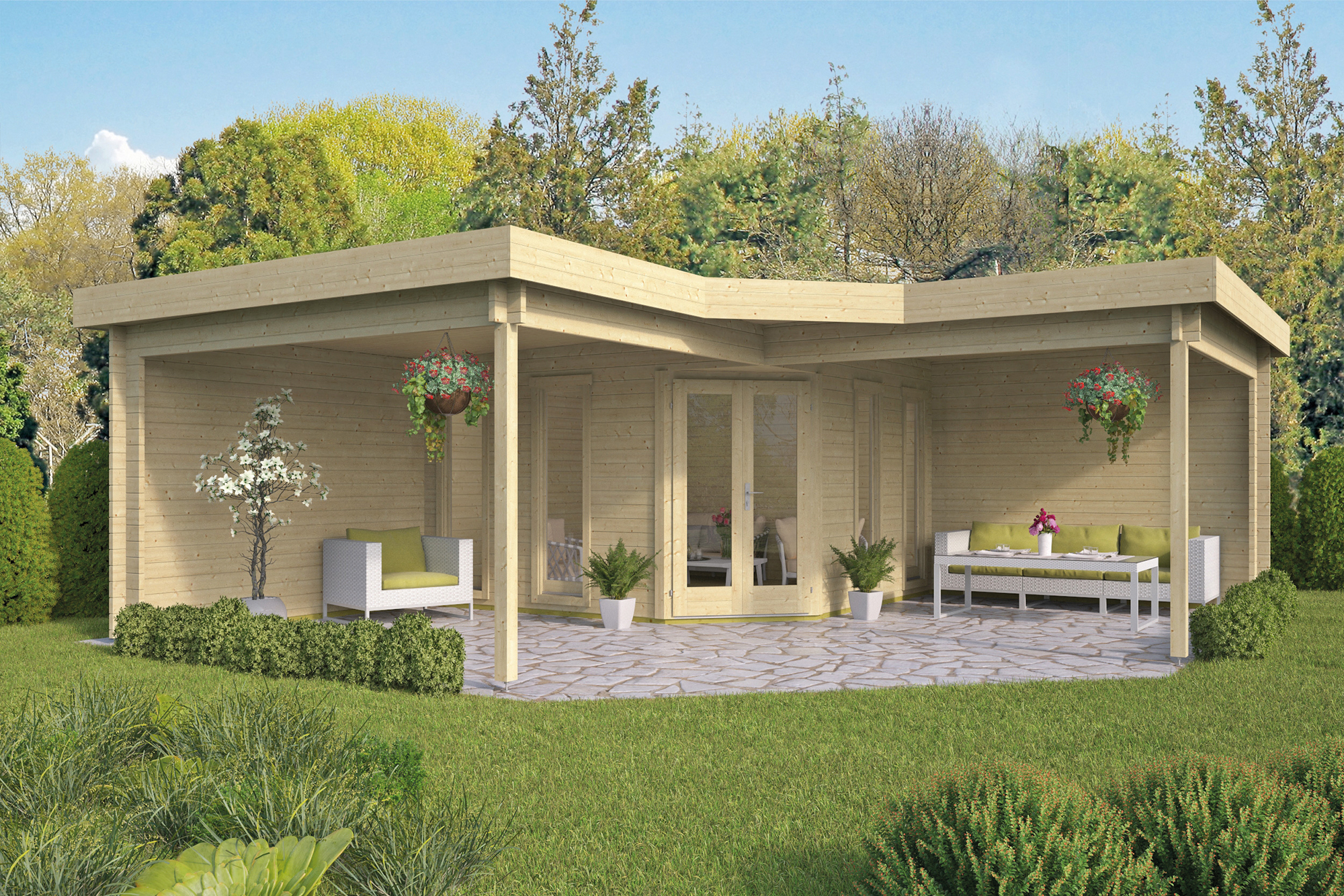 5-Eck-Gartenhaus Jutka ISO mit Terrasse