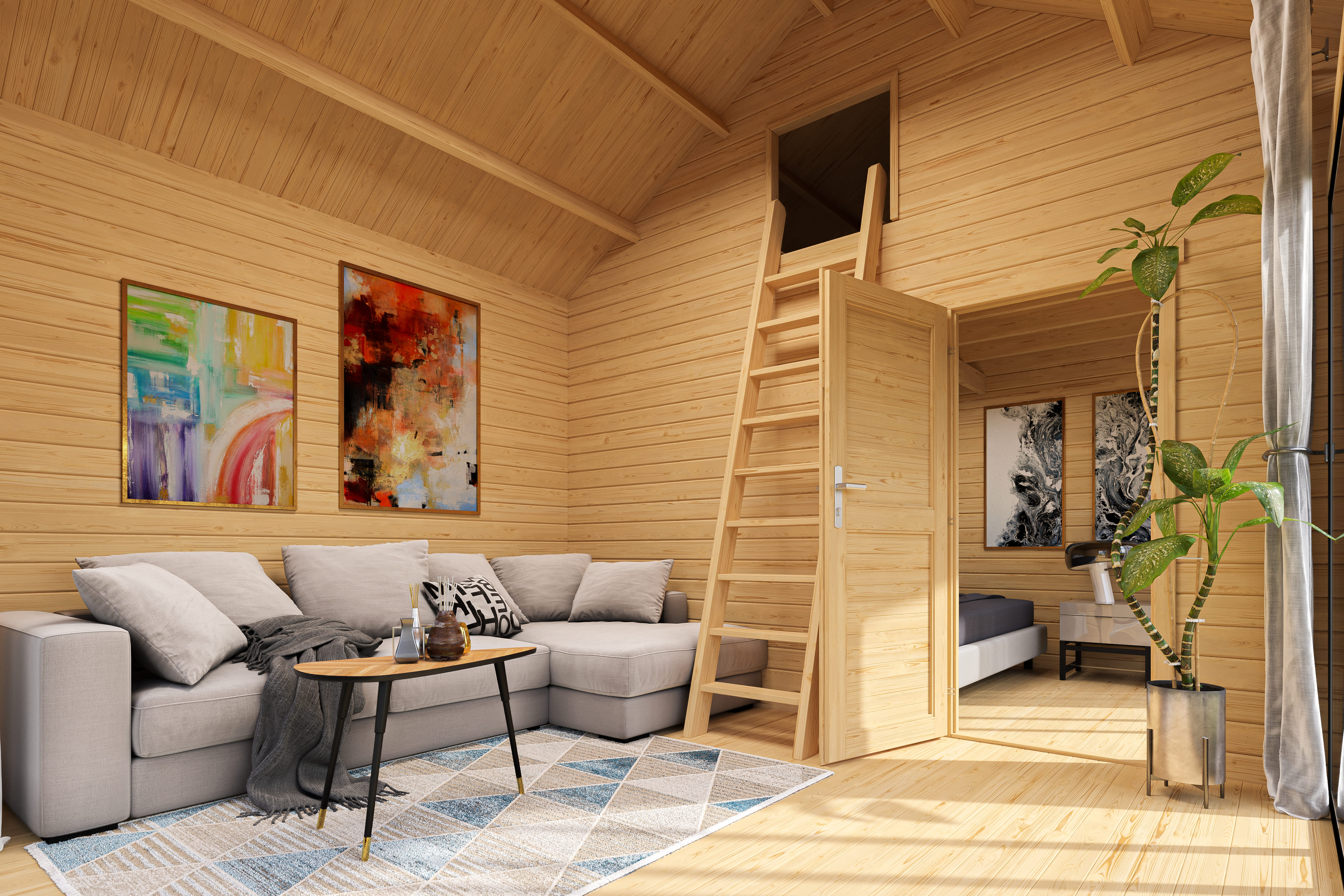 Gartenhaus Murano 3 ISO mit Schlafboden und Aluminium-Türen und -Fenstern