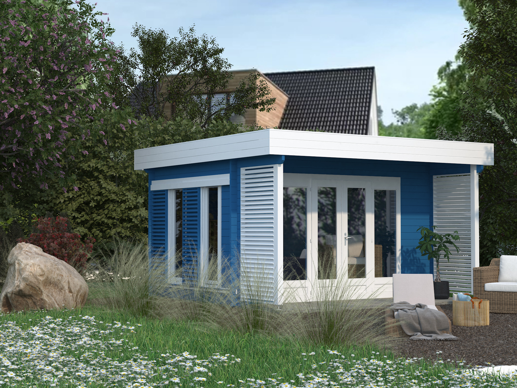 Gartenhaus Caroline 1 Simmungsbild Blau + weiß