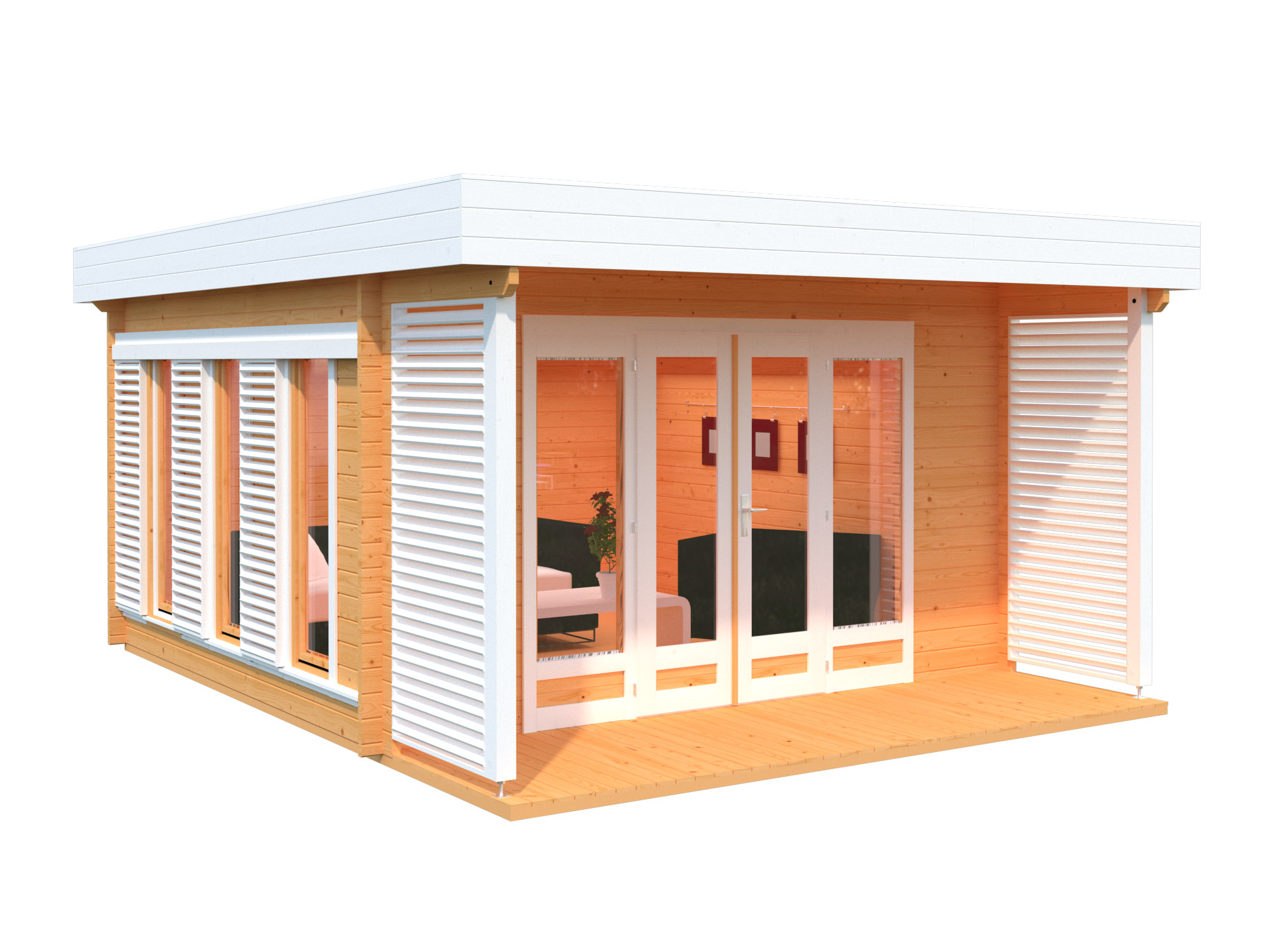 Gartenhaus Carolina 14,5 m² ISO Freisteller Orange + Weiß