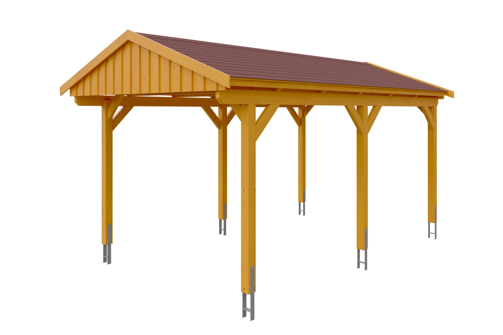 Carport Fichtelberg 317 x 556 cm Dachschalung Rot Eiche Hell