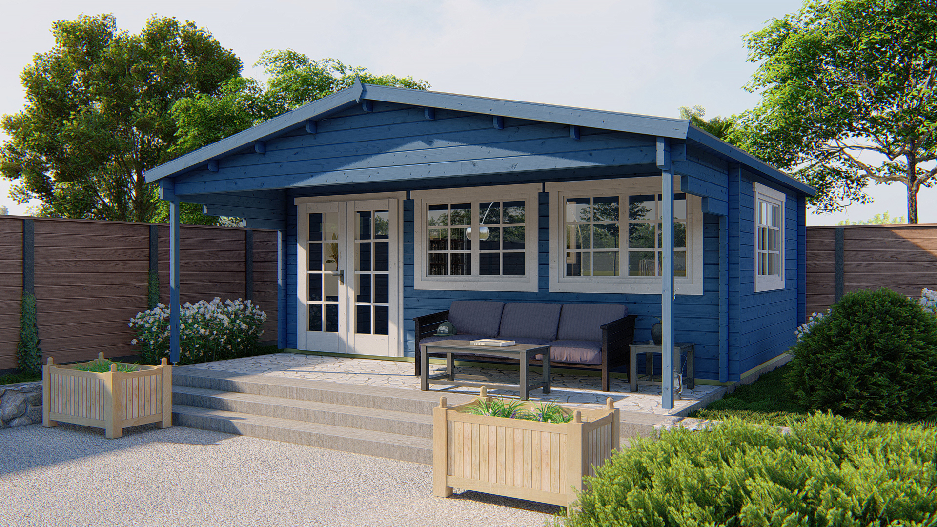 Gartenhaus Torsten ISO mit Terrassenbereich