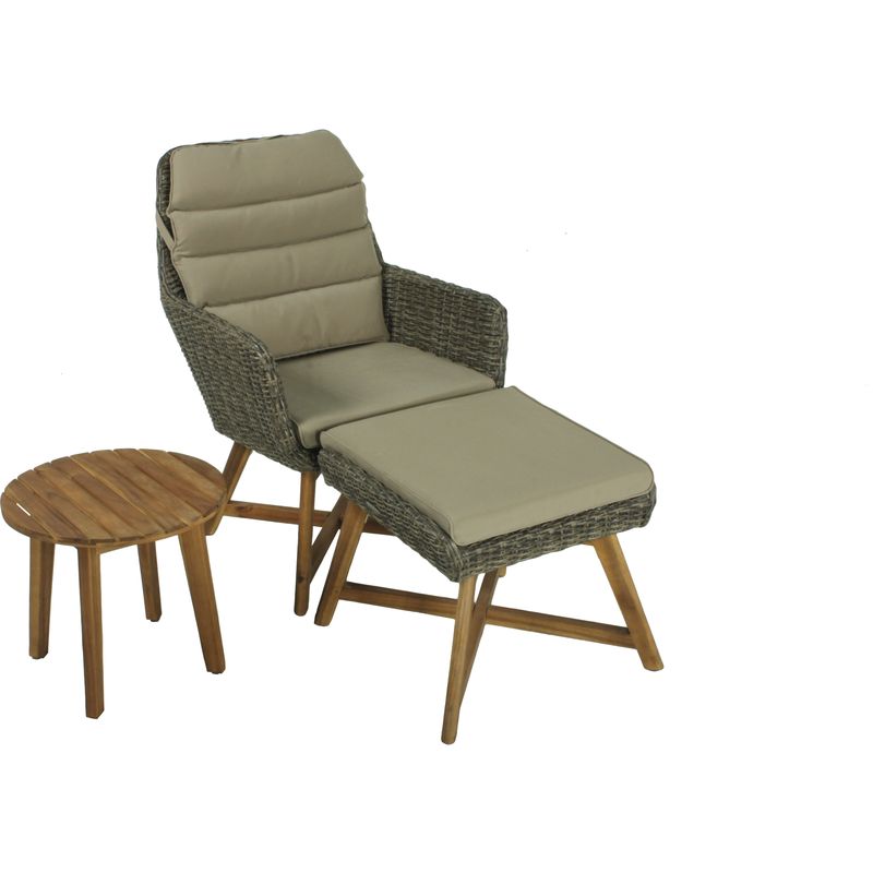 Lounger-Set Calvia, 3-teilig in anisbraun bestehend aus 1x Sessel, 1x Hocker, 1x Tisch,  inklusive A