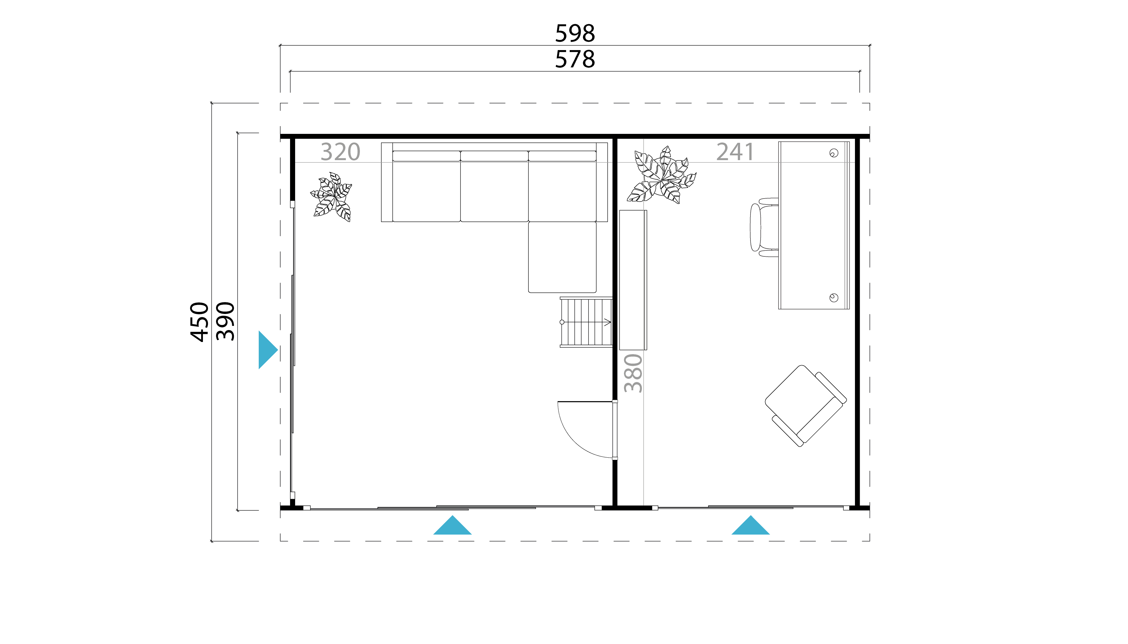 Gartenhaus Murano 3 ISO mit Schlafboden und Aluminium-Türen und -Fenstern