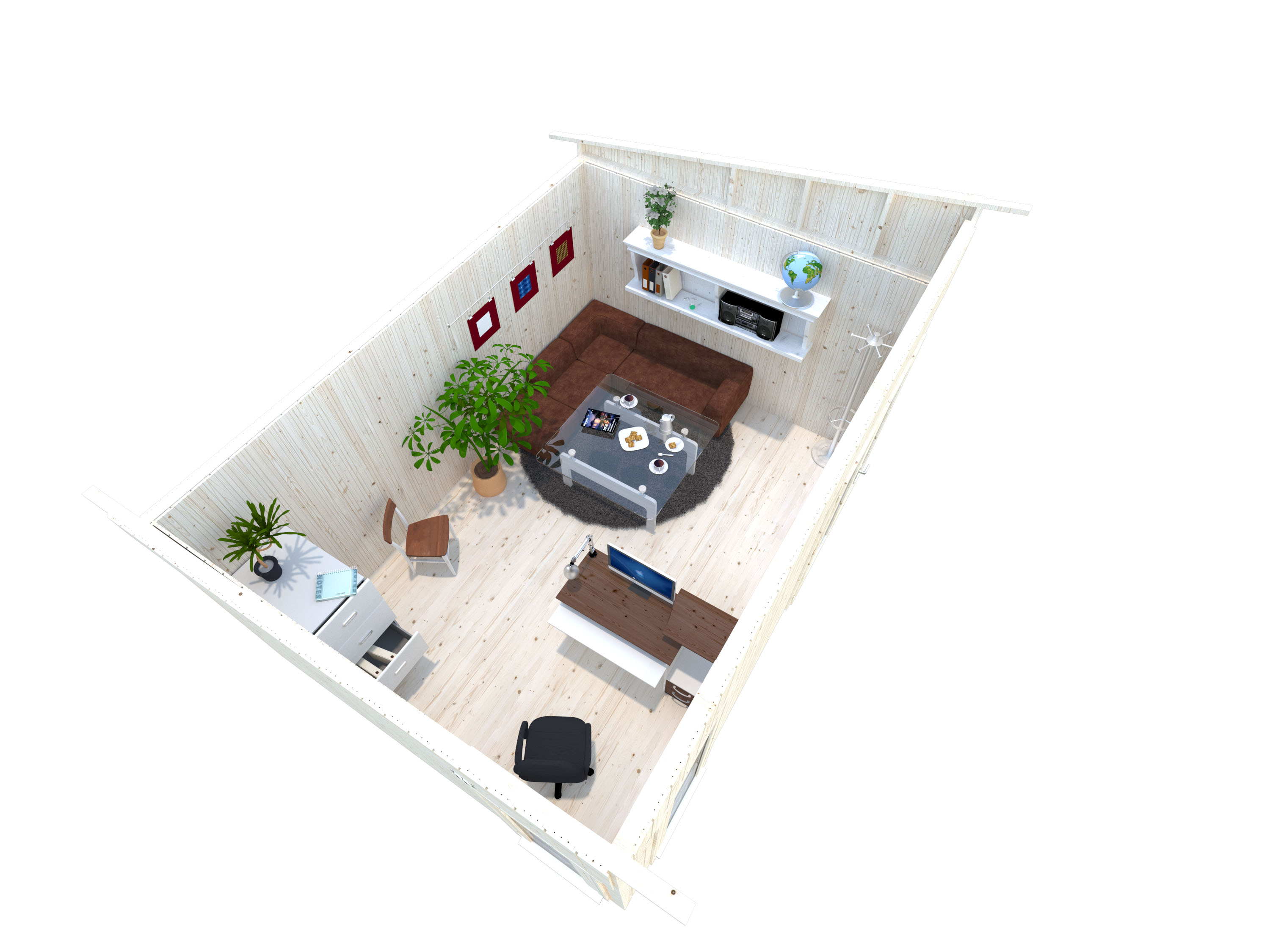 Home-Office-Büro Gartenhaus Simone ISO Einrichtungsbeispiel