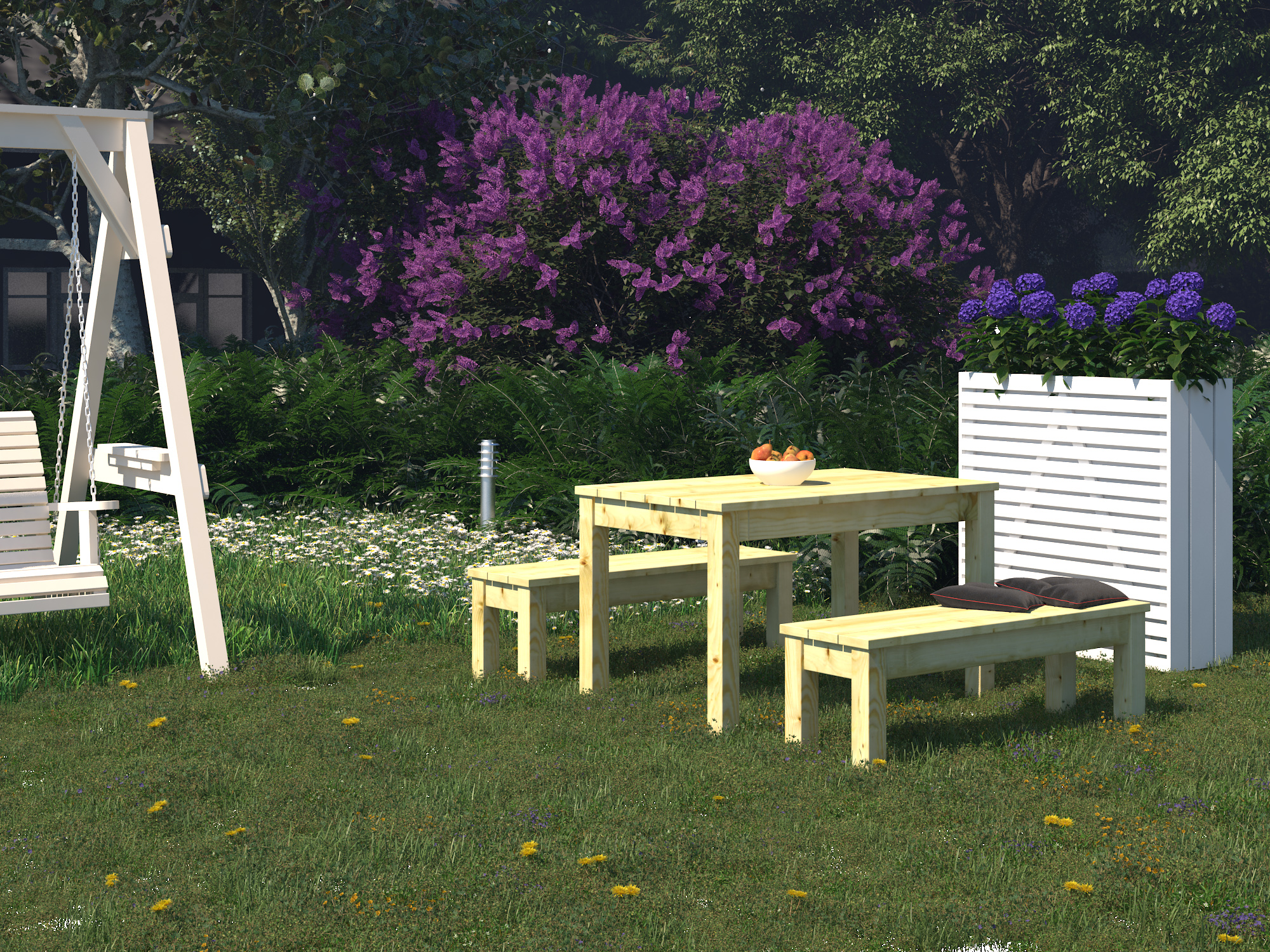 Gartenmöbel-Set SANNE mit Tisch und Bänken / Sitzgarnitur