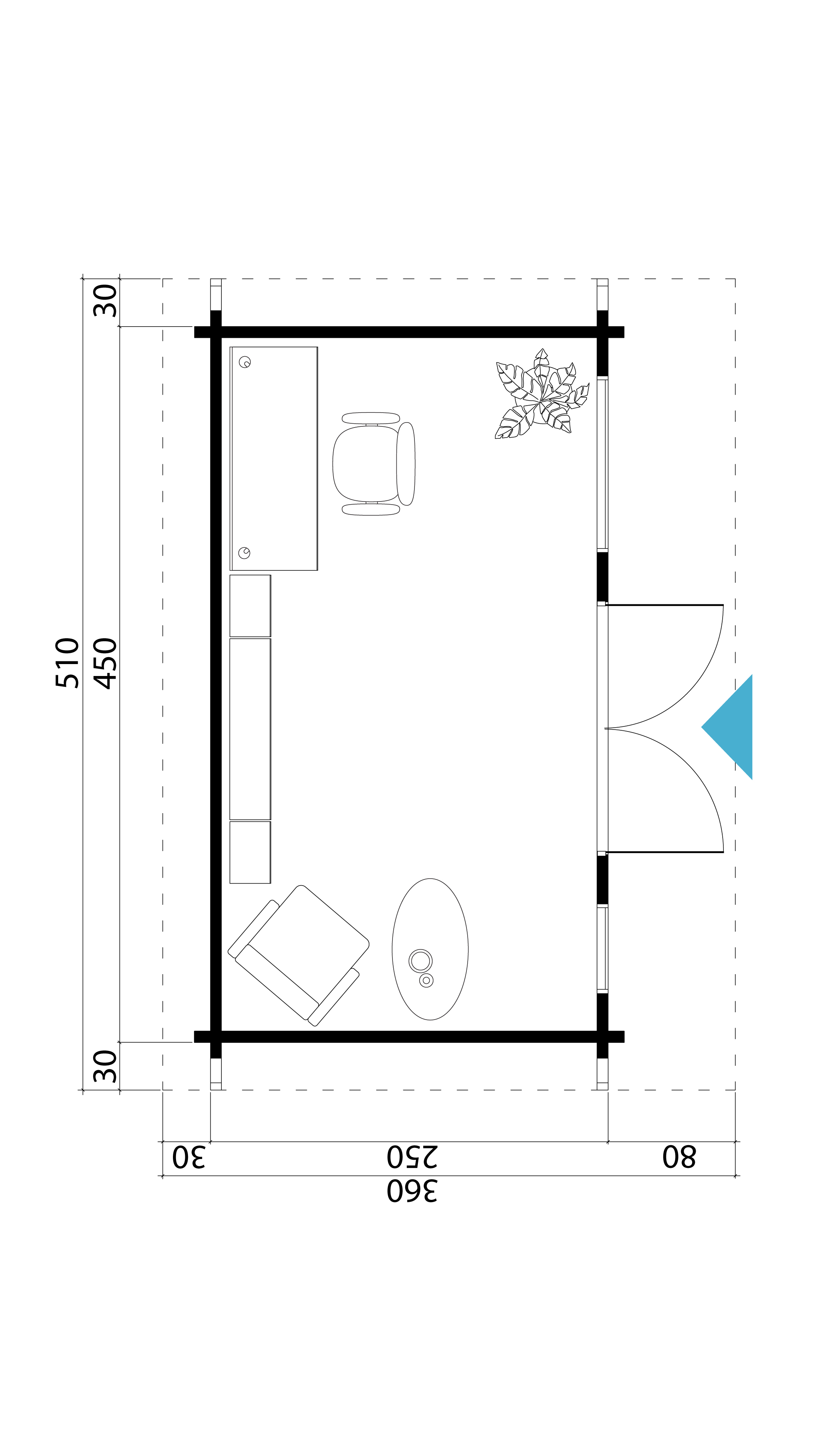 Grundriss Home-Office-Gartenhaus Dorset 71 ISO mit Pultdach